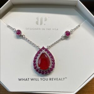 Red/Pink and Silver Necklace with Cluster Setting